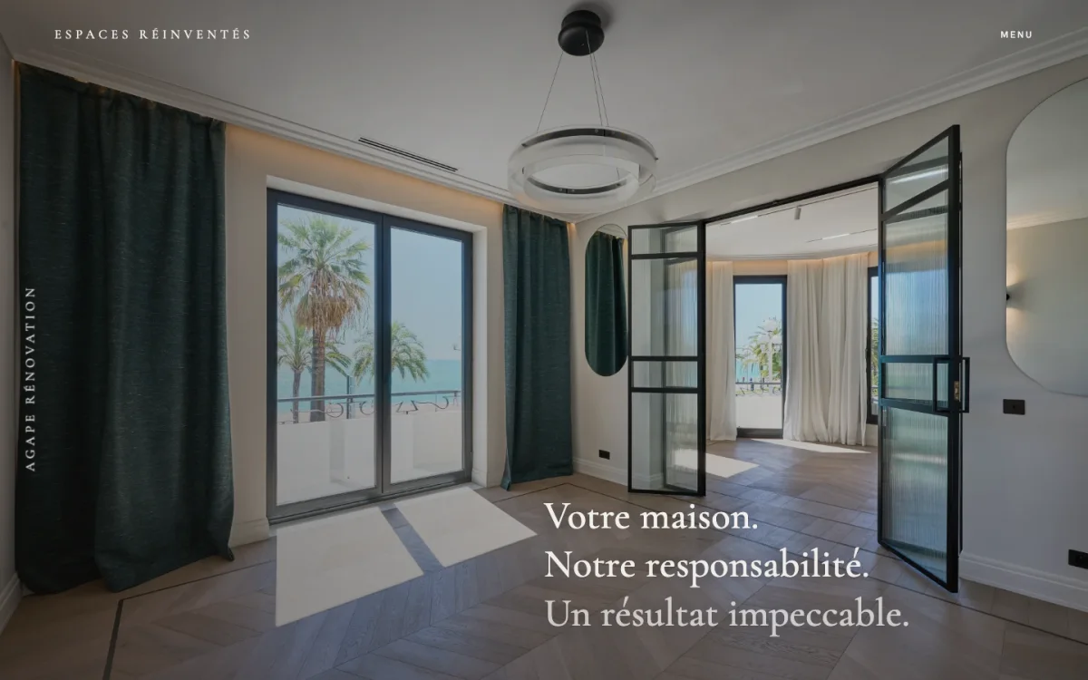 Page d'accueil du site d'AGAPE Rénovation, entreprise de rénovation tous corps d'état sur la Côte d'Azur